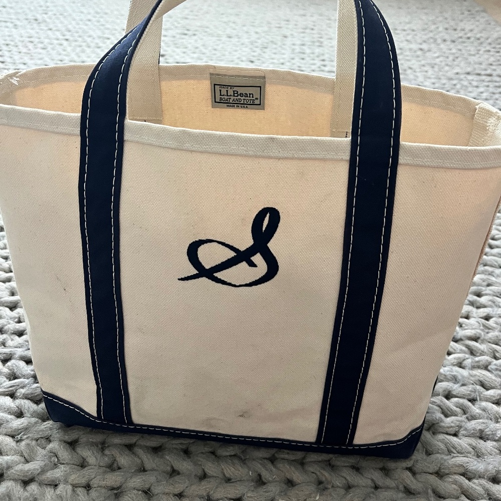 L.L. Bean Cream and Navy Tote Bag